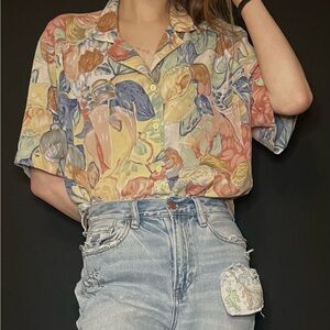 Vintage painting still life motif alia button down blouse